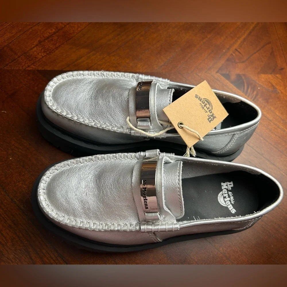 NEW Dr. Martens Silver Shoes with Black Soles